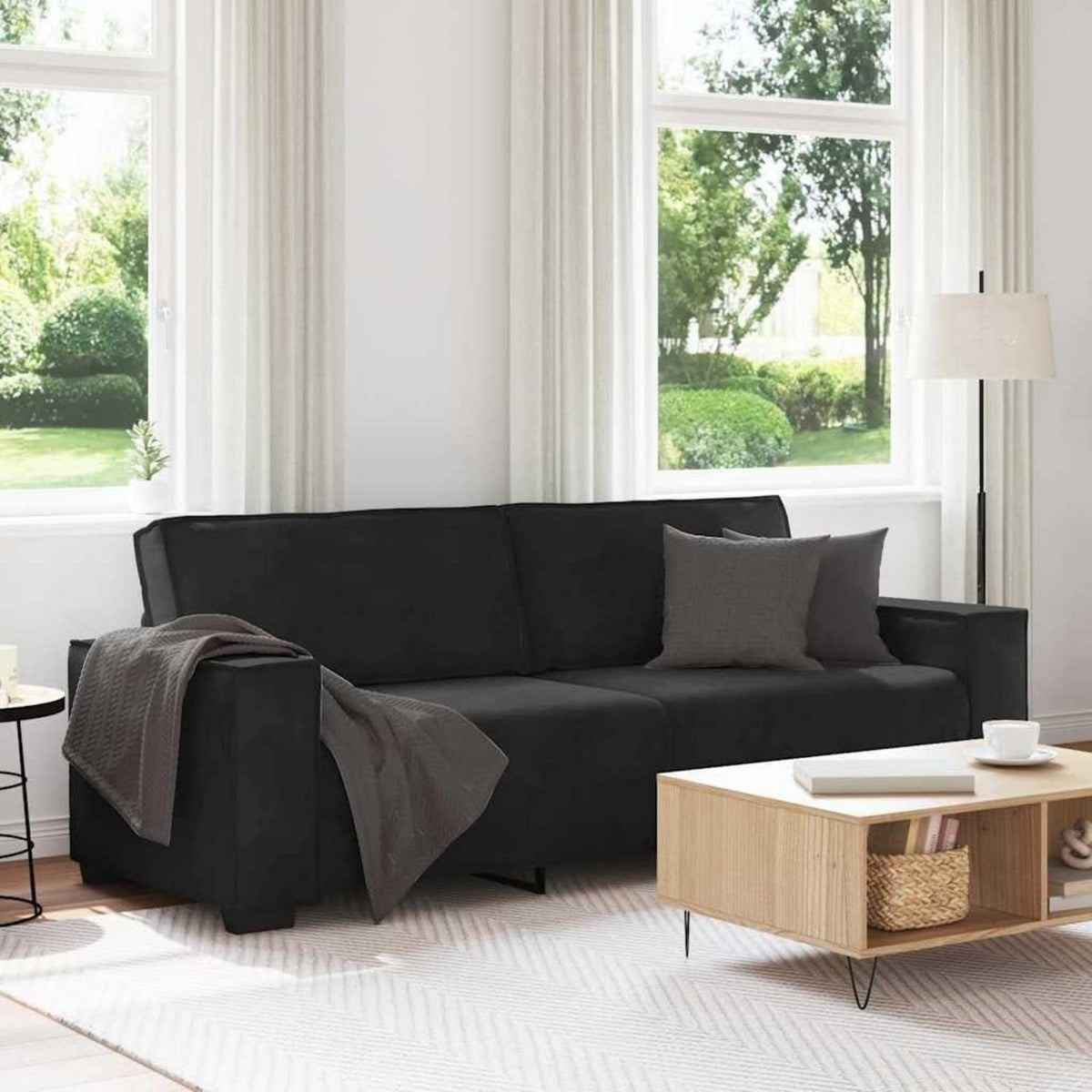 3-Sitzer Sofa Schwarz Samt 180cm – Komfortable Polstercouch