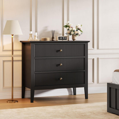 Schwarze Kommode mit 3 Schubladen – 80cm breit, modern & geriffelt