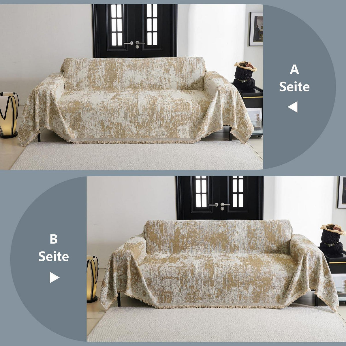 Sofaüberwurf Chenille geometrisch 230x300cm Khaki