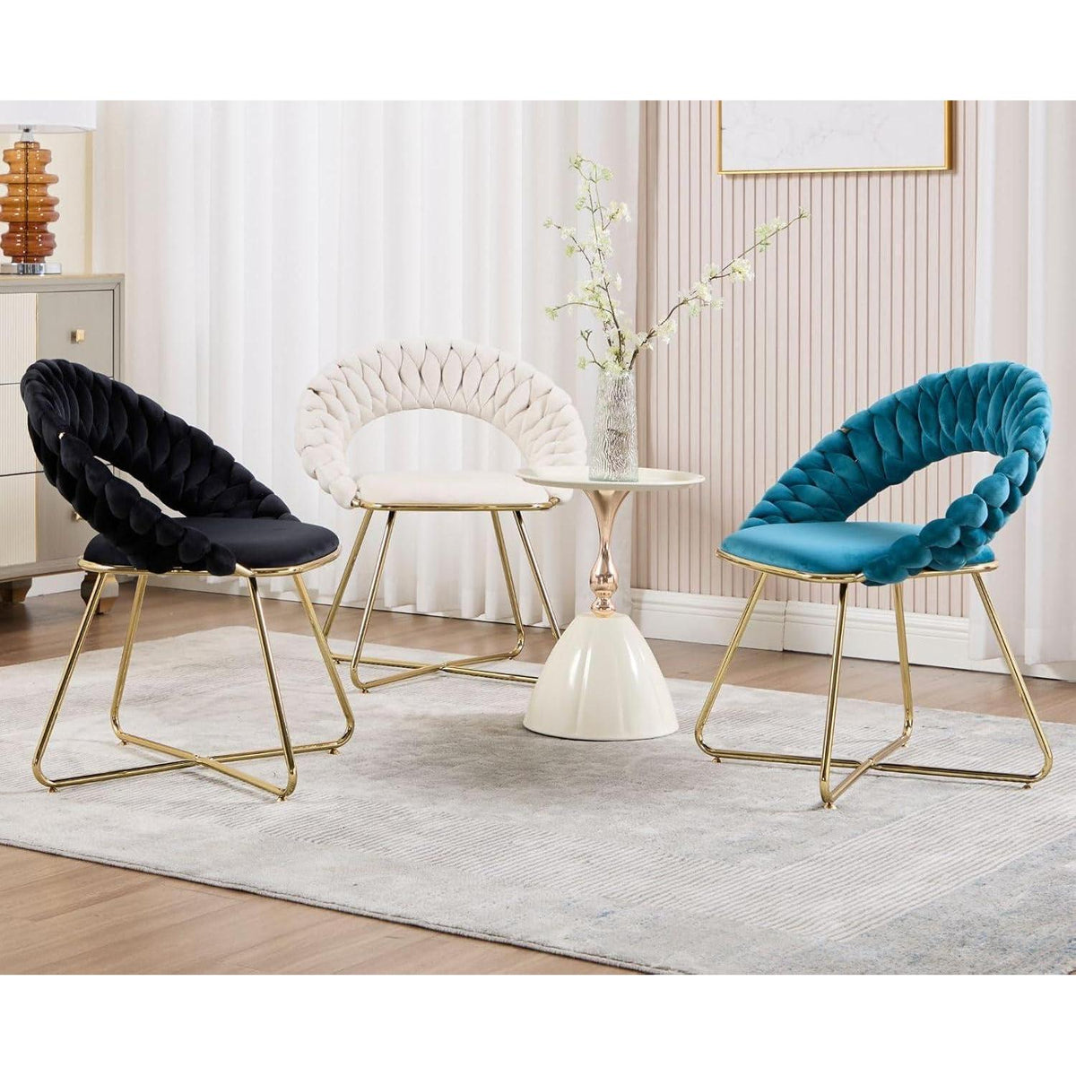 Blauer Samt Loungesessel 2er Set mit goldenen Beinen