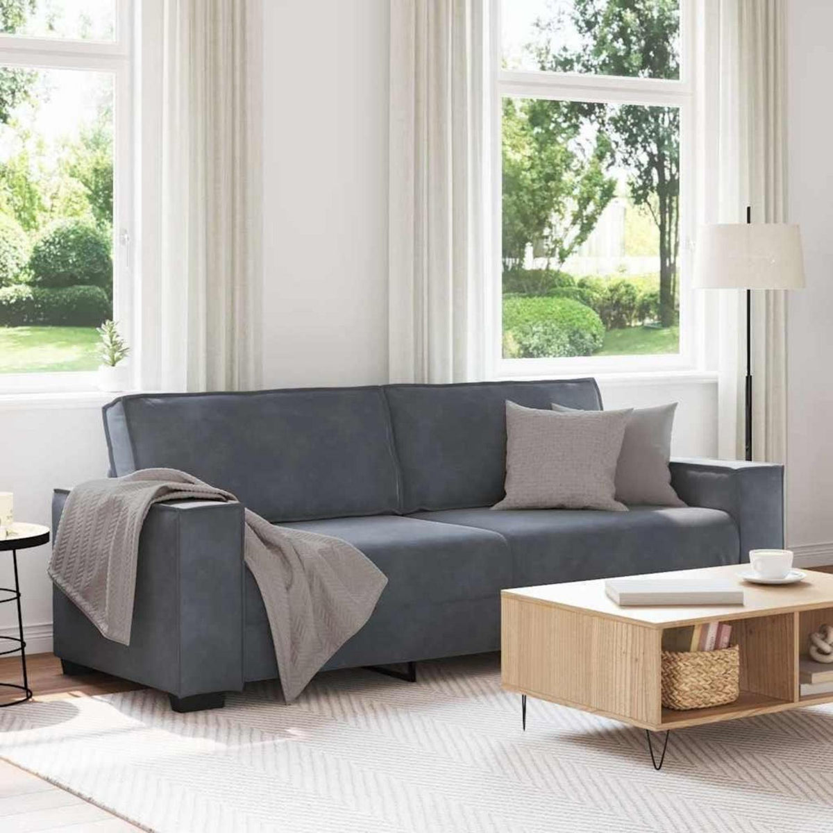 3-Sitzer Sofa Dunkelgrau Samt 180cm – Komfortable Polstercouch