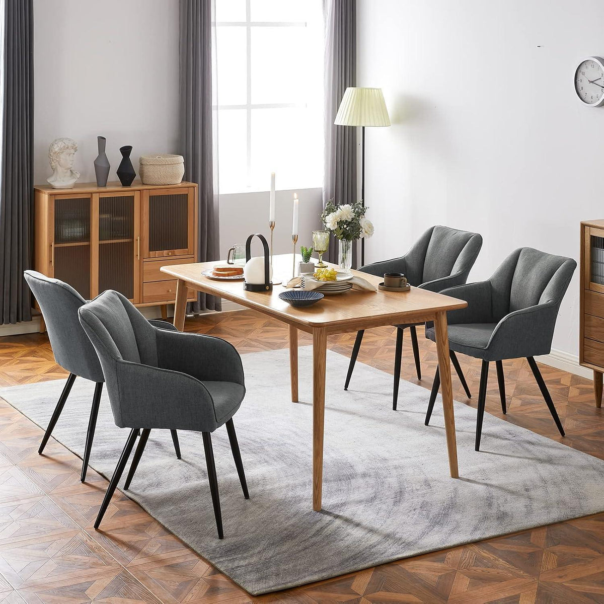 Leinen Esszimmerstühle Set Dunkelgrau – Komfortable Polsterstühle