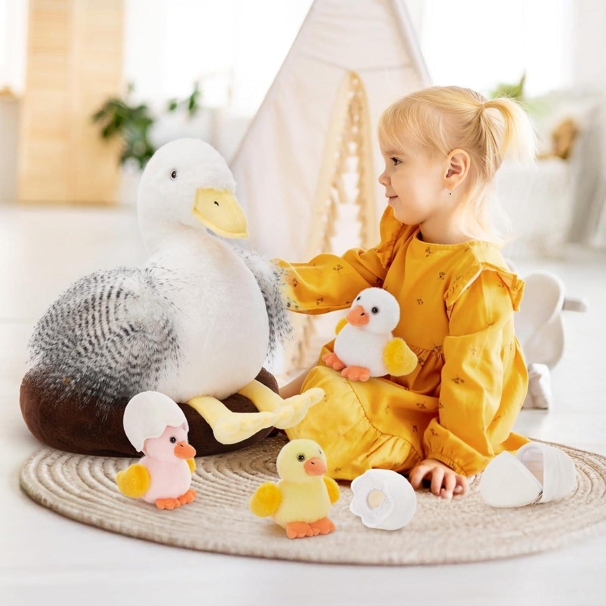 XXL Kuscheltier Ente mit Babys – Plüschtier Geschenk für Kinder