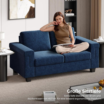 Kleine 2-Sitzer Couch Blau – Modernes Sofa mit Tiefsitz