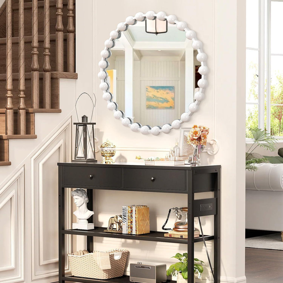 Runder Wandspiegel 70cm mit Perlenrahmen – Dekorativ & Elegant