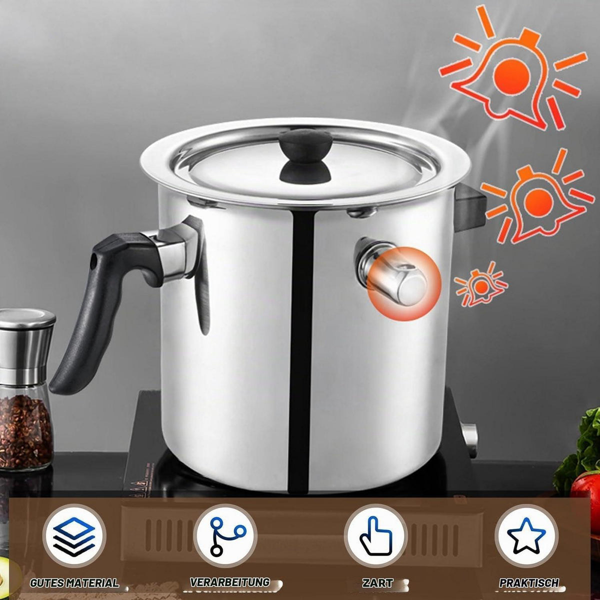 1.5L Edelstahl Milchtopf mit Pfeife & Deckel