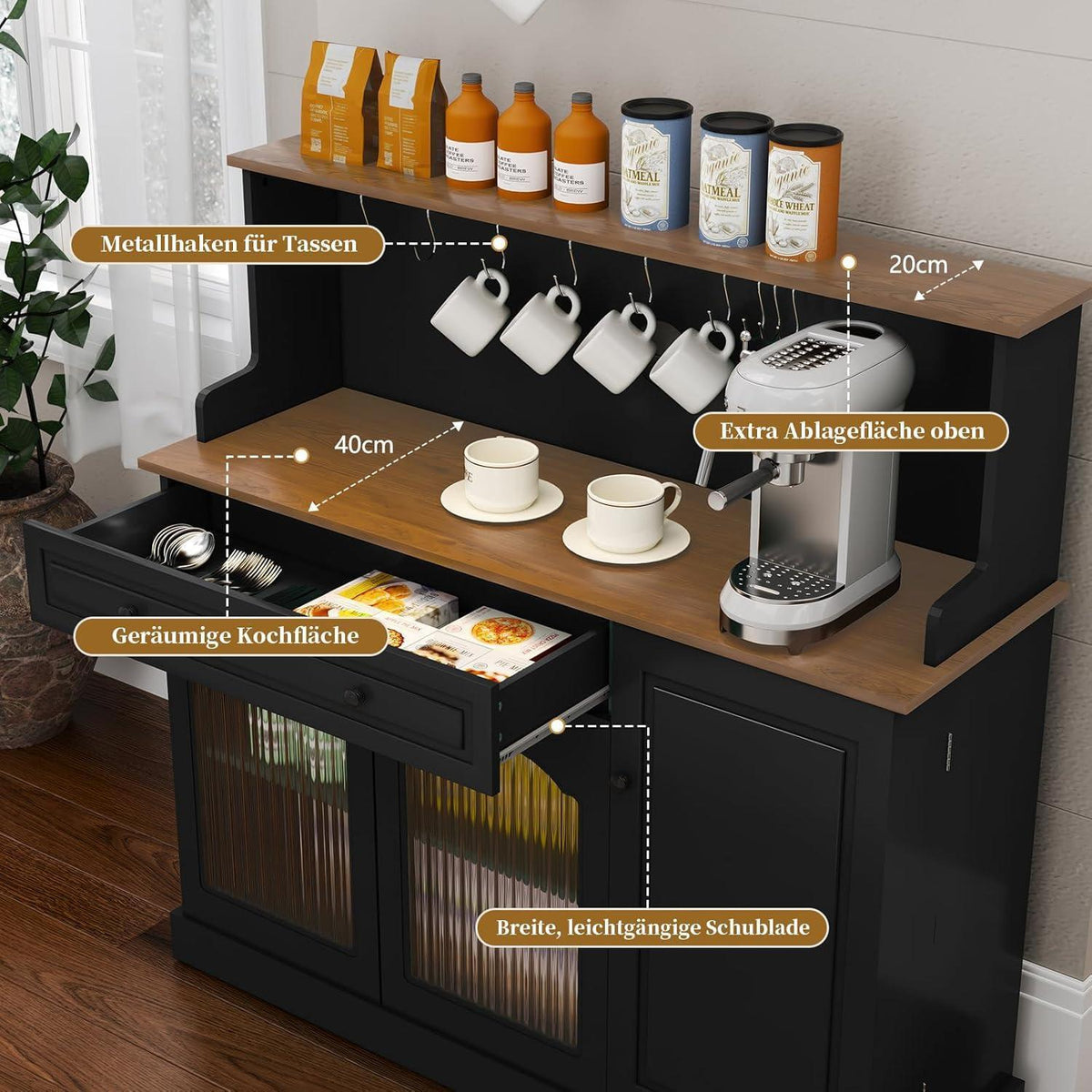 Küchenschrank mit Arbeitsplatte & Weinschrank Schwarz