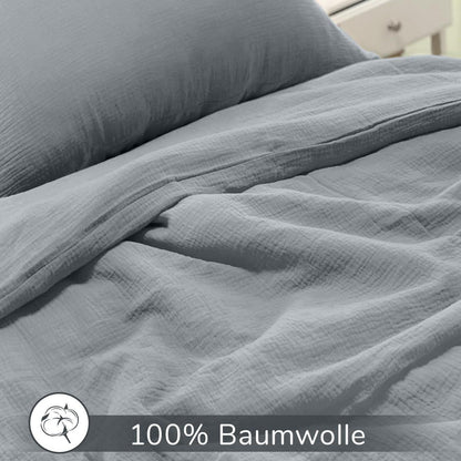 Muslin Bettwäsche Set 200x220 cm Rauchgrau 3-teilig