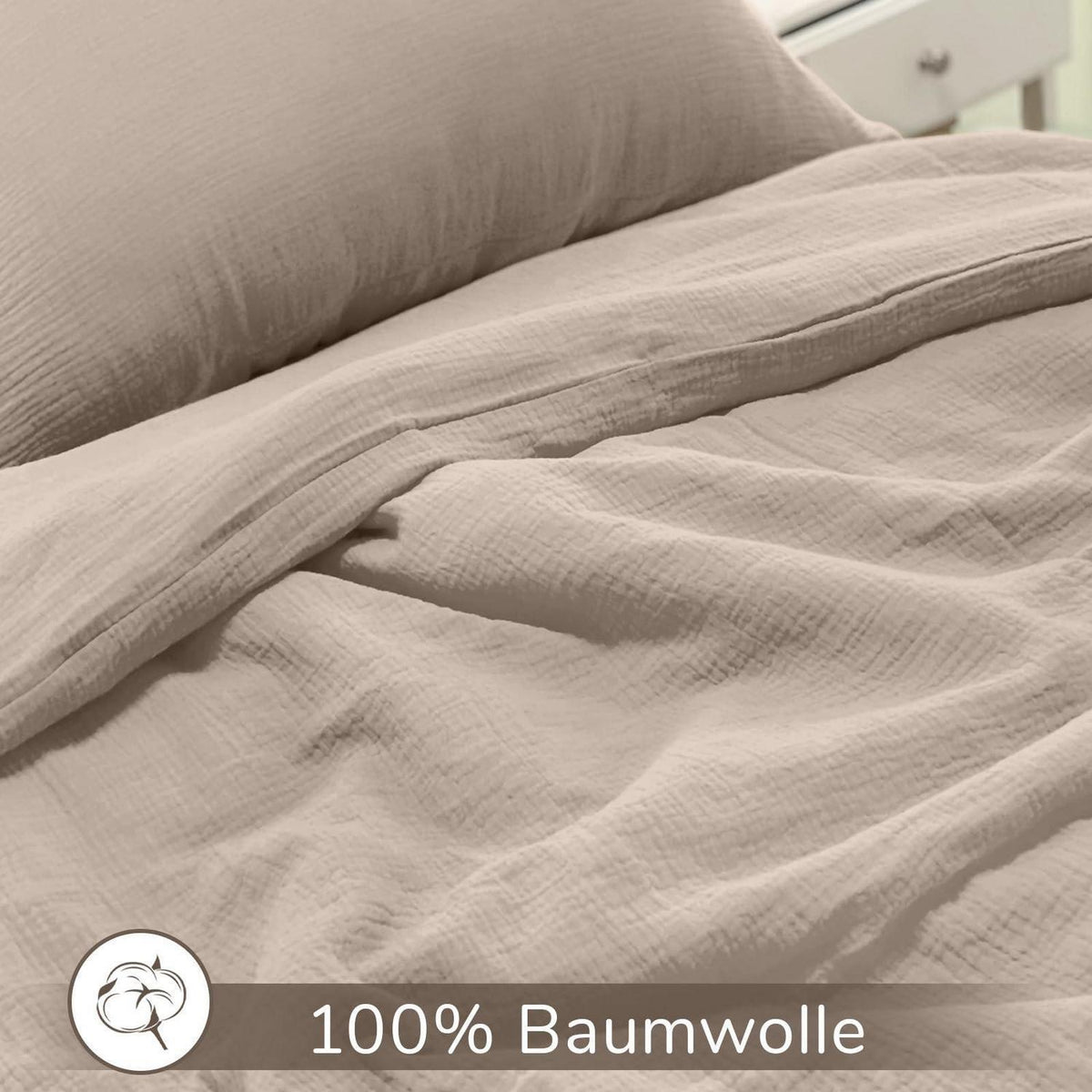 Musselin Bettwäsche Set 200x220 cm Helles Khaki 3-teilig