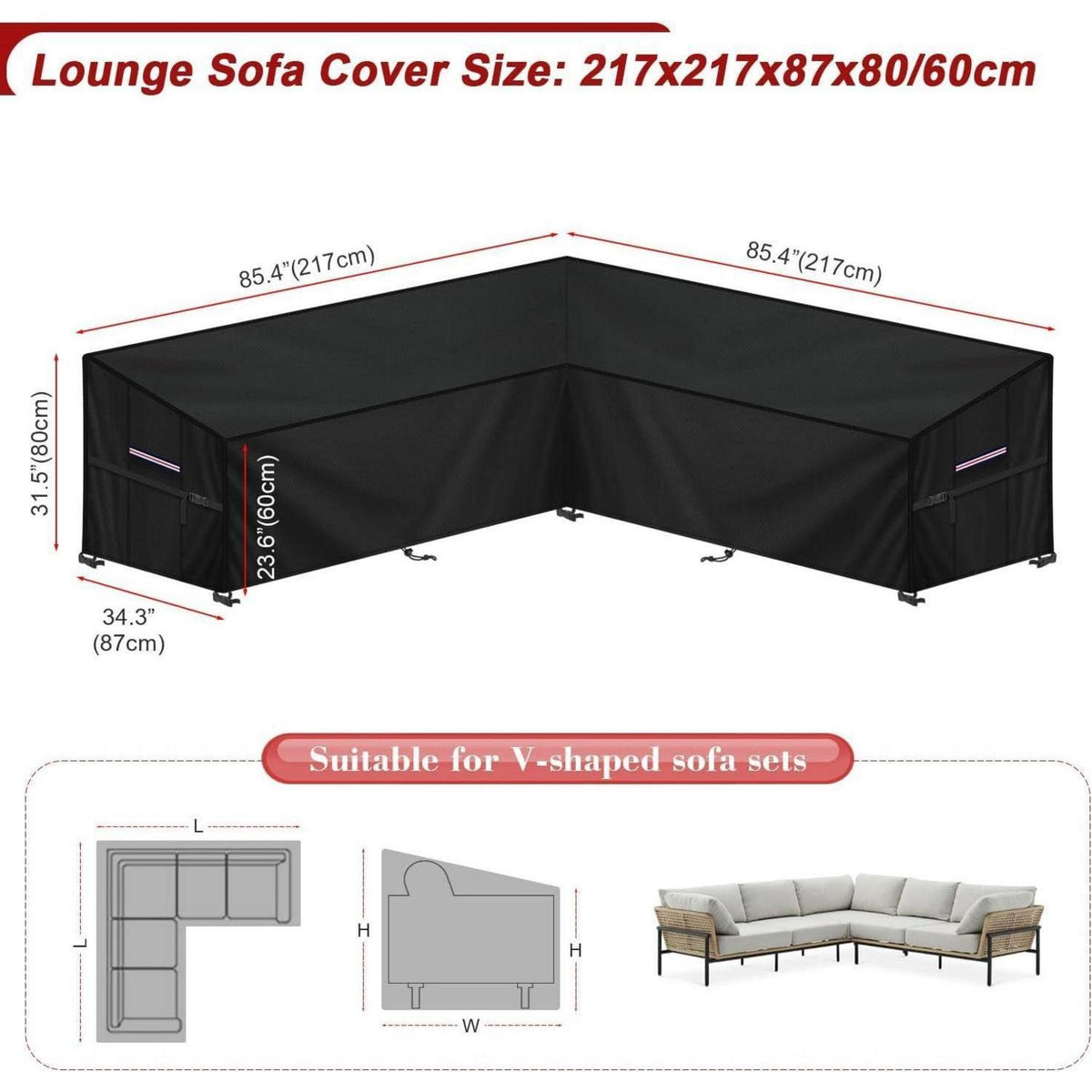 Gartenlounge Abdeckplane L-Form | Wasserdicht & Windfest