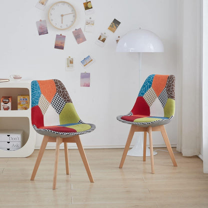 Patchwork Esszimmerstühle 2er-Set mit Holzbeinen