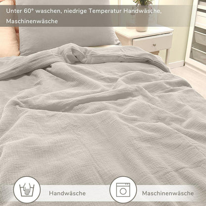 Musselin Bettwäsche Set 200x220 cm Beige – 3-teilig & atmungsaktiv