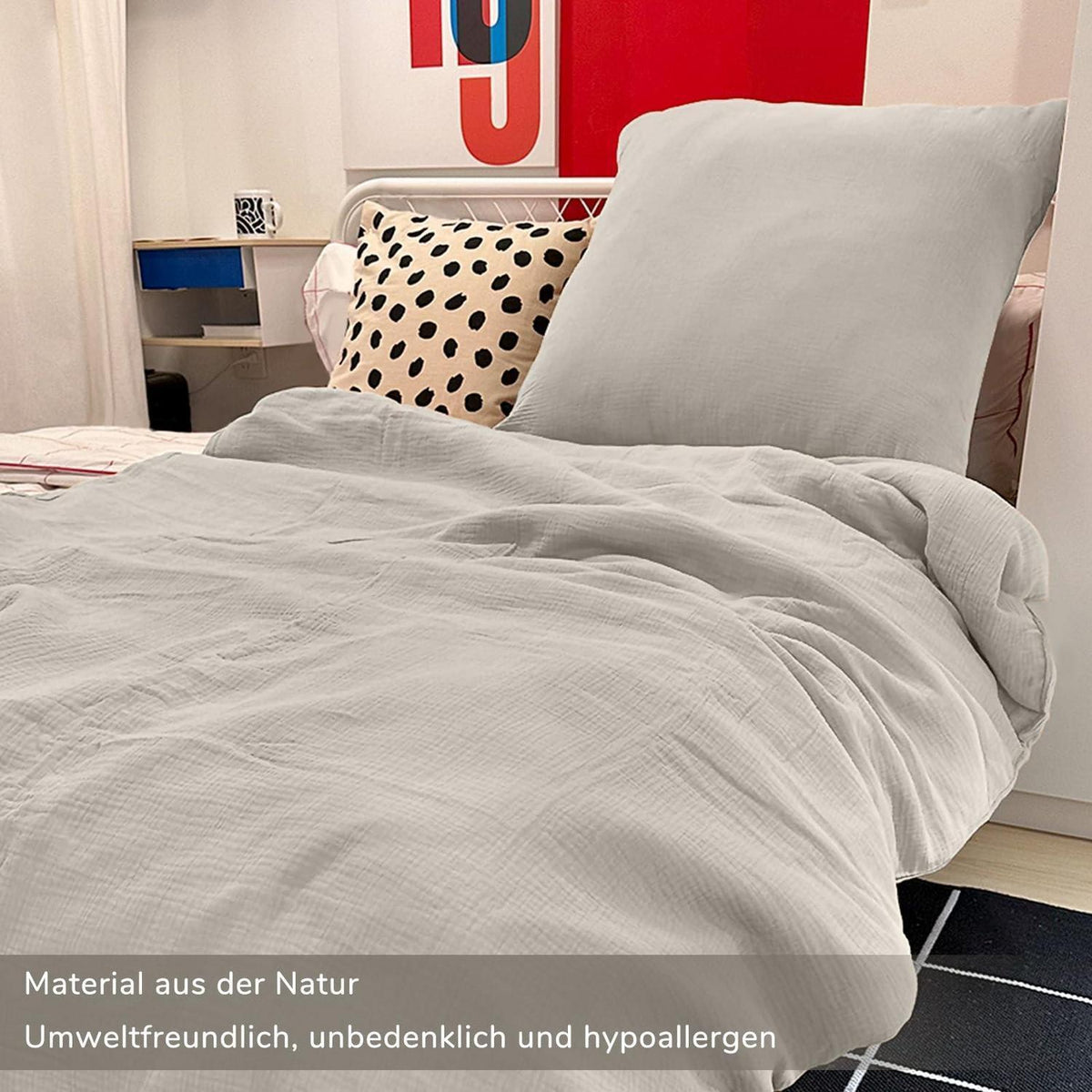 Musselin Bettwäsche Set 200x220 cm Beige – 3-teilig & atmungsaktiv