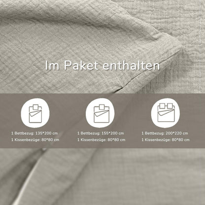 Musselin Bettwäsche Set 200x220 cm Beige – 3-teilig & atmungsaktiv