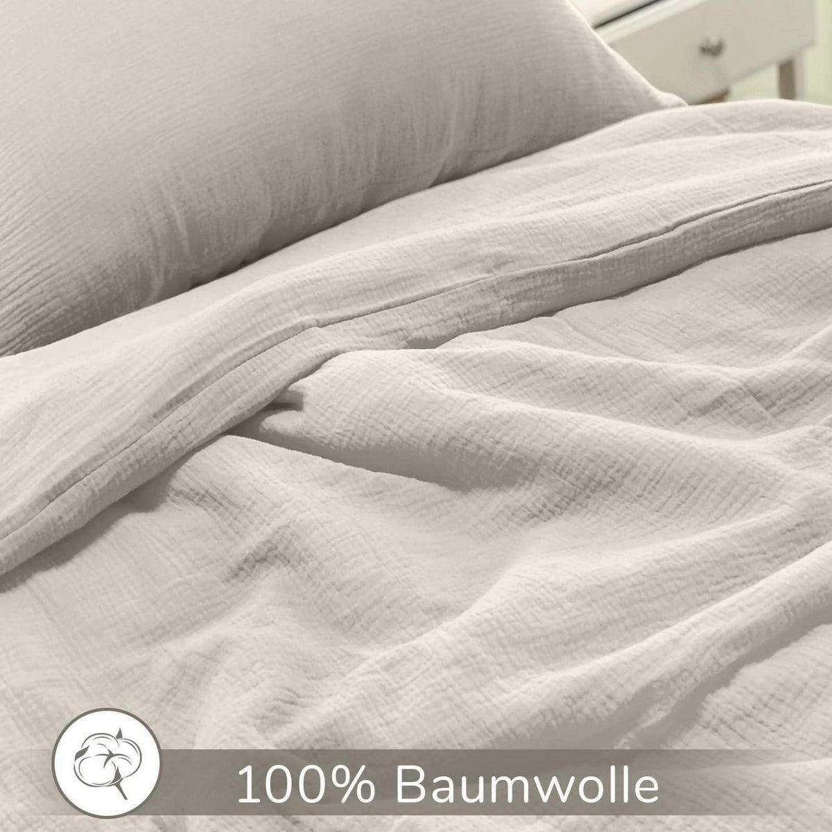 Musselin Bettwäsche Set 200x220 cm Beige – 3-teilig & atmungsaktiv