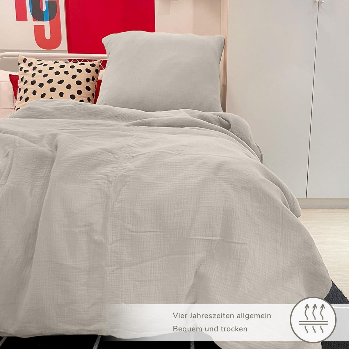 Musselin Bettwäsche Set 200x220 cm Beige – 3-teilig & atmungsaktiv
