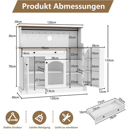 Küchenschrank mit Arbeitsplatte & Weinschrank – Weiß, 120x120x40 cm