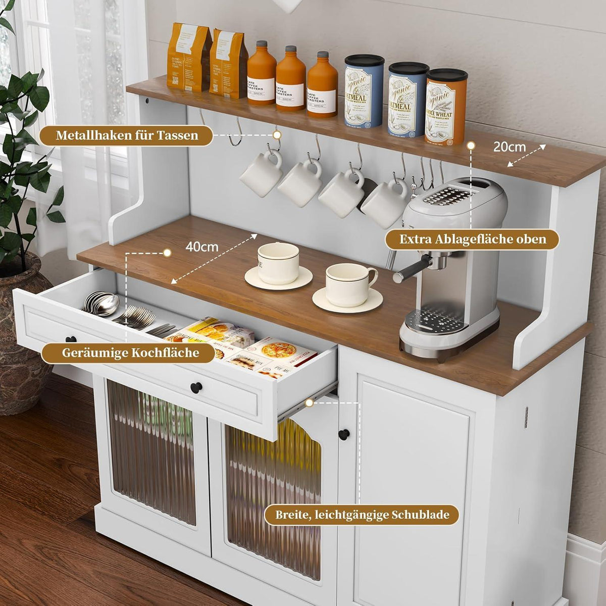 Küchenschrank mit Arbeitsplatte & Weinschrank – Weiß, 120x120x40 cm