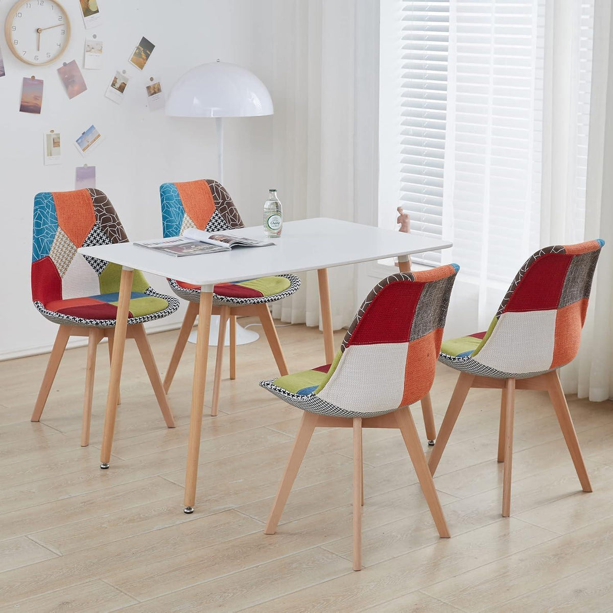 Patchwork Esszimmerstühle Set (6) mit Holzbeinen – Rot