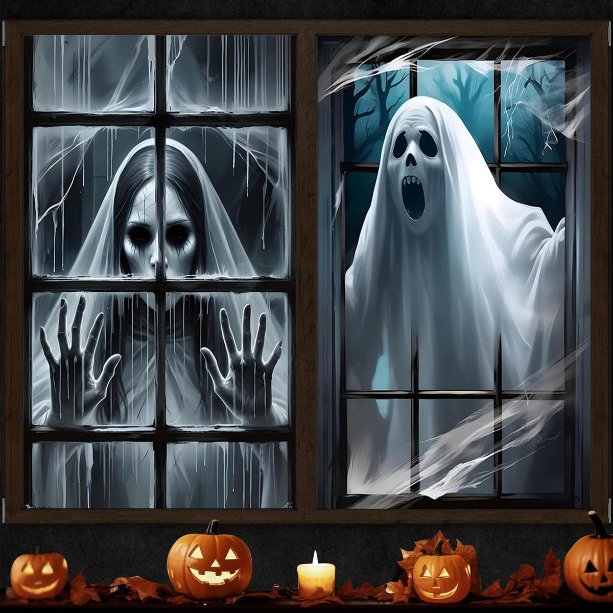 2x Halloween Fensterbilder Gruselig & Horror Deko 120x80cm