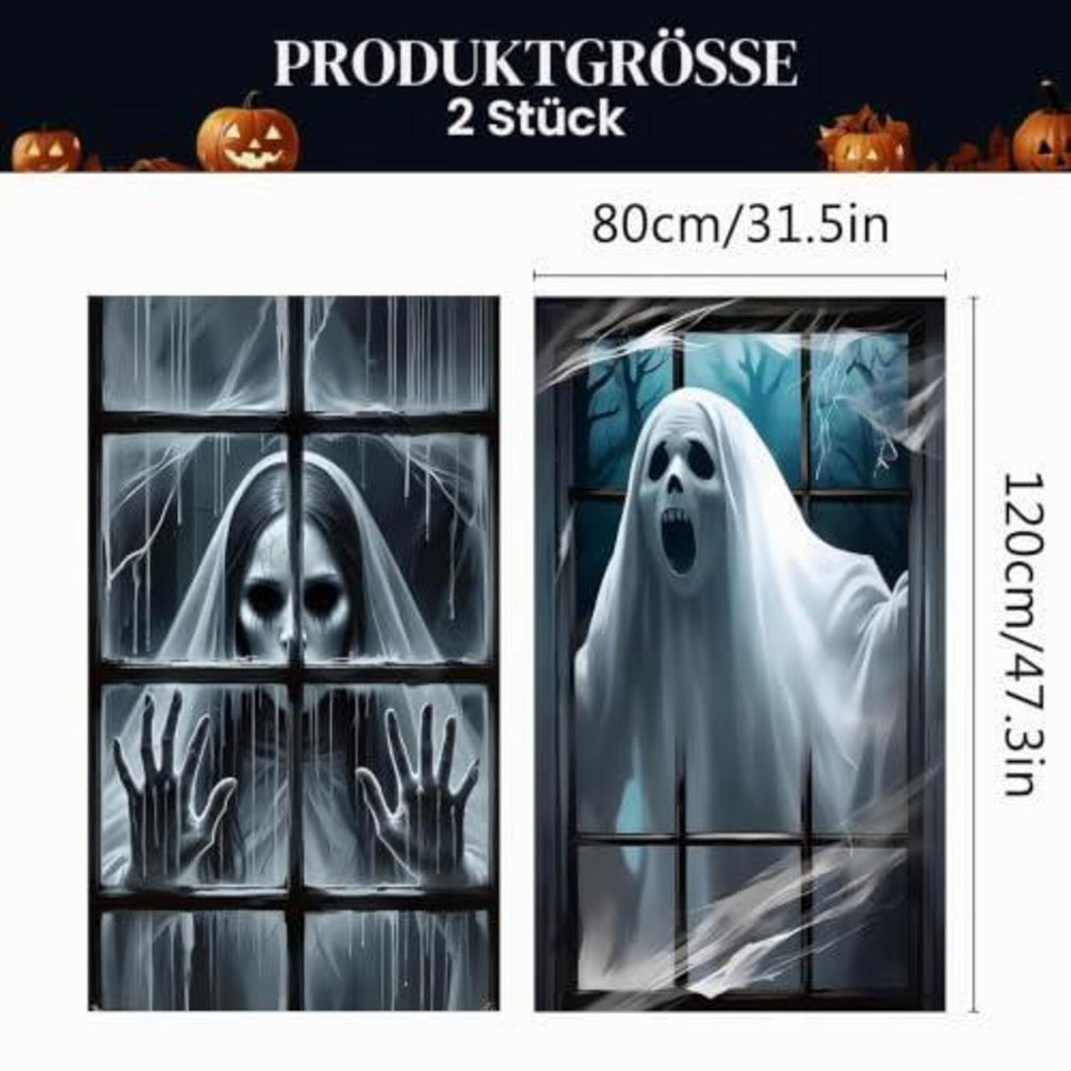 2x Halloween Fensterbilder Gruselig & Horror Deko 120x80cm