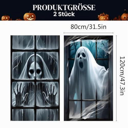 2x Halloween Fensterbilder Gruselig & Horror Deko 120x80cm