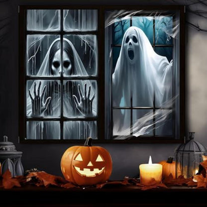 2x Halloween Fensterbilder Gruselig & Horror Deko 120x80cm