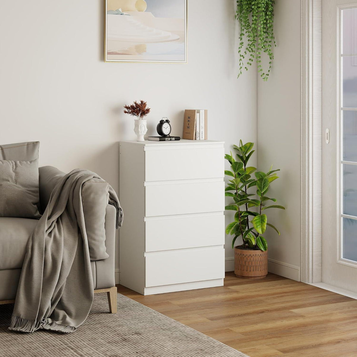 Weißer Kommodenschrank 60cm mit 4 Schubladen