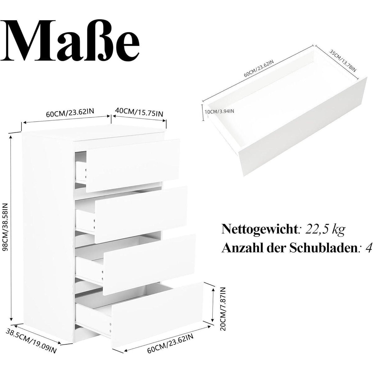 2er-Set Kommoden weiß 60cm - Schlafzimmer & Büro