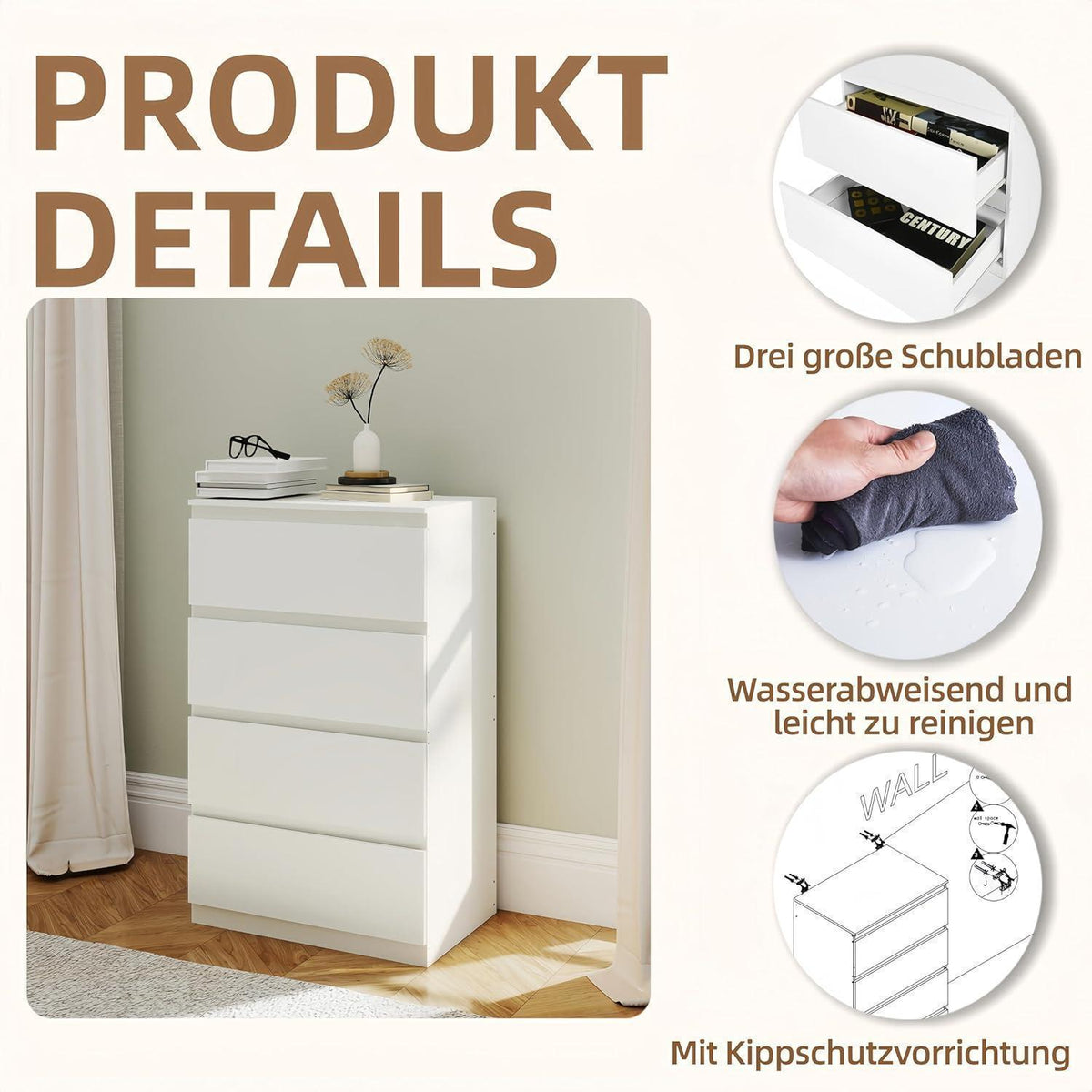 2er-Set Kommoden weiß 60cm - Schlafzimmer & Büro