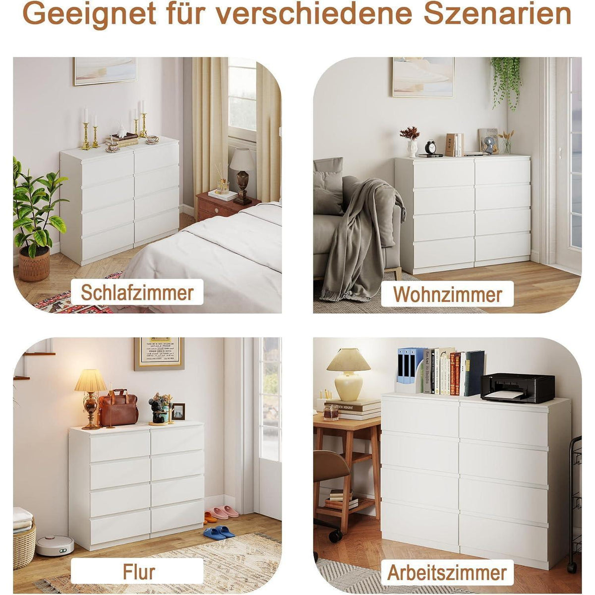 2er-Set Kommoden weiß 60cm - Schlafzimmer & Büro