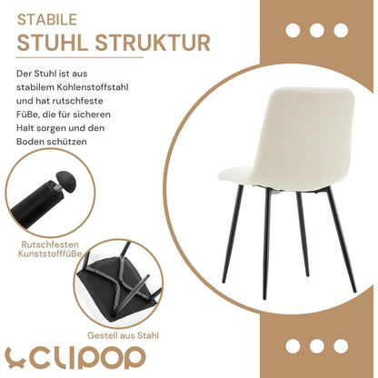 Esszimmerstühle Set 6er Chenille Beige, Gepolstert & Modern