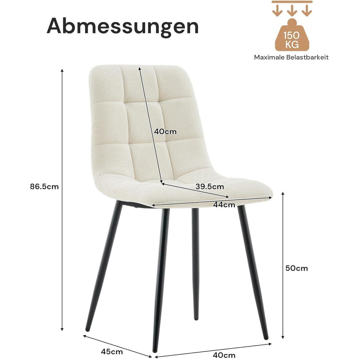 Chenille Esszimmerstühle 2er Set Beige, Gepolstert & Modern