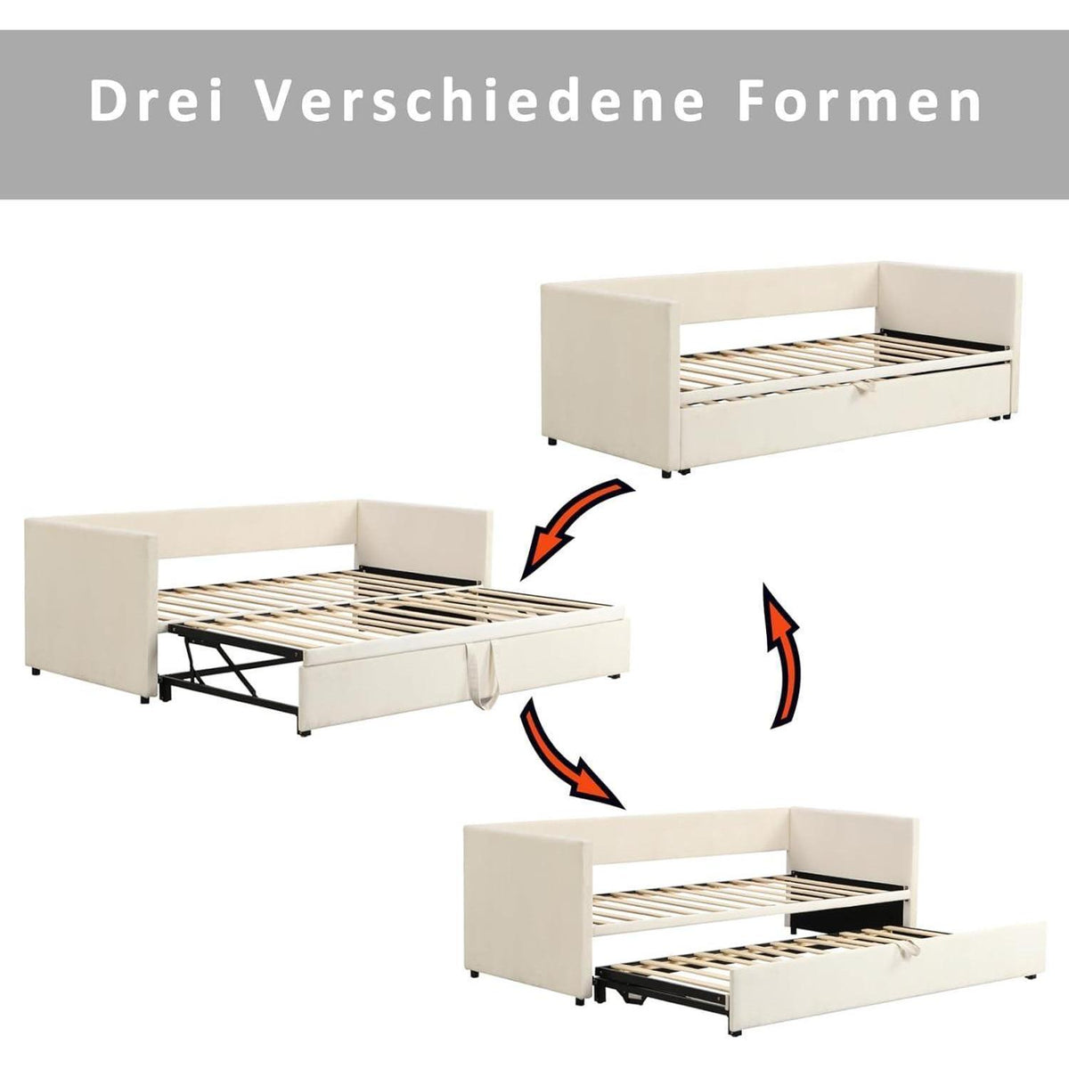 Schlafsofa 90/180x200 cm mit Bettkasten – Beige