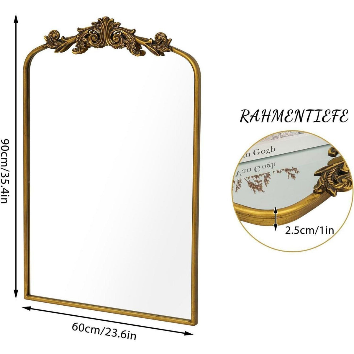Barock Spiegel Goldrand 60x90 cm - Prunkvoller Wandspiegel Vintage