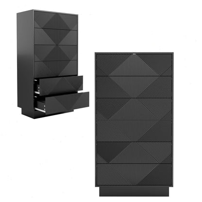 Schmale Kommode mit 6 Schubladen | Schwarz | Wohnzimmer, Schlafzimmer