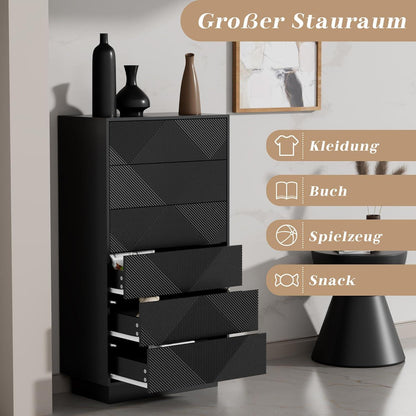 Schmale Kommode mit 6 Schubladen | Schwarz | Wohnzimmer, Schlafzimmer