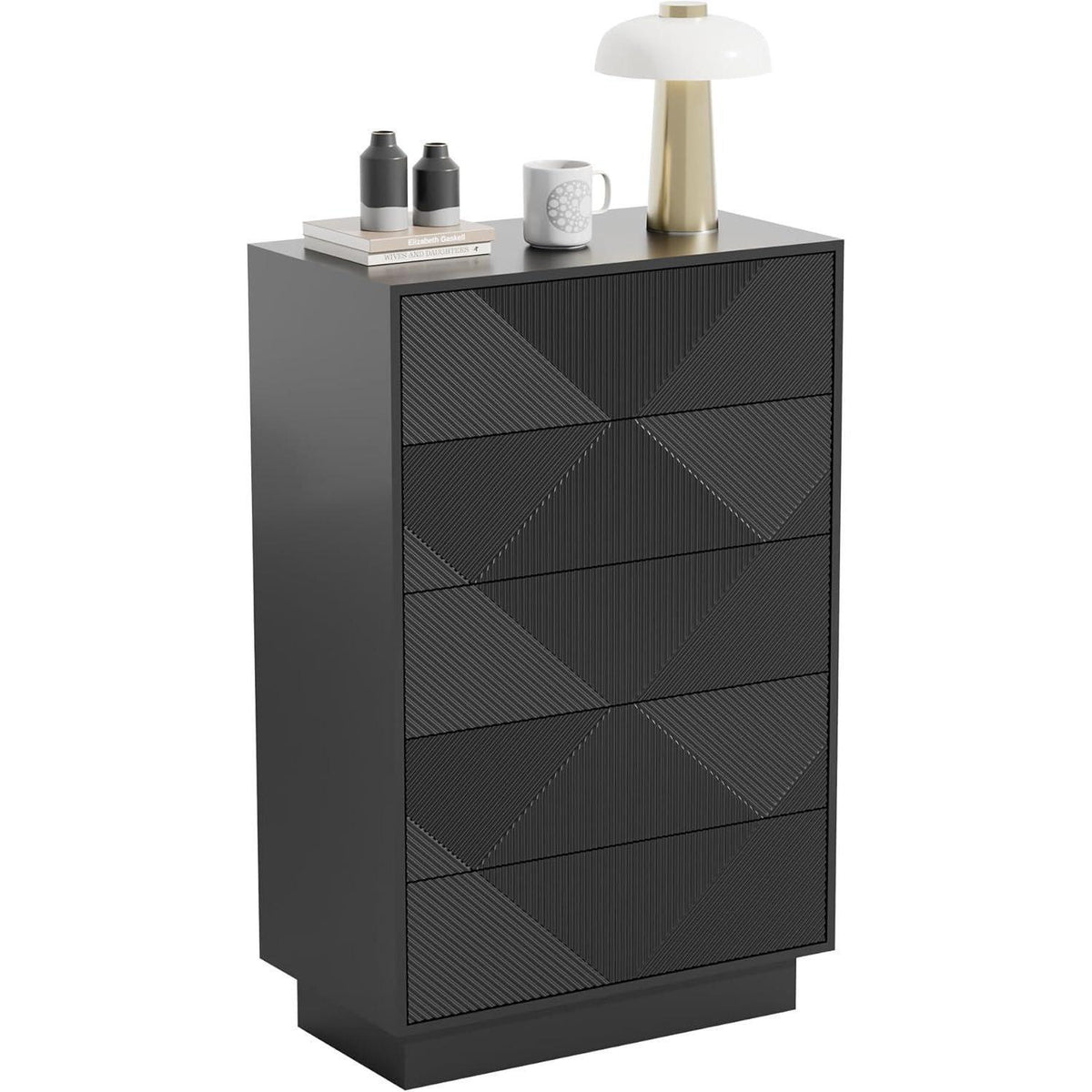 Schmale Kommode mit 5 Schubladen | Schwarz | Wohnzimmer Schlafzimmer