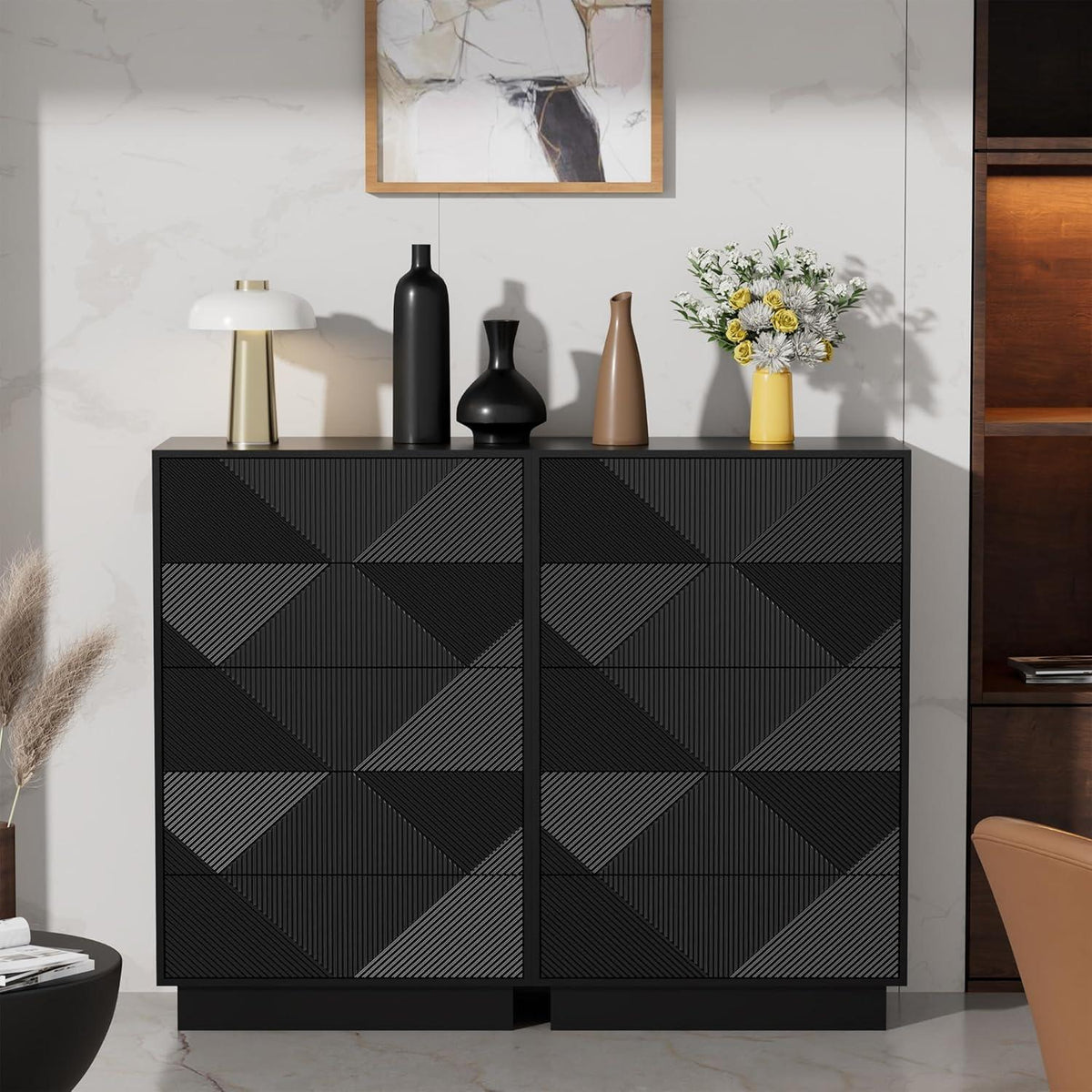 Schmale Kommode mit 5 Schubladen | Schwarz | Wohnzimmer Schlafzimmer