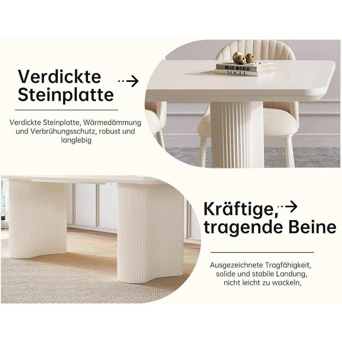 Esszimmer Set 5-teilig – 200cm Esstisch mit weißen Stühlen