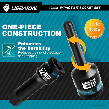 Schlag-Steckschlüsselsatz Torx & Sechskant 1/2" S2-Stahl 19-tlg