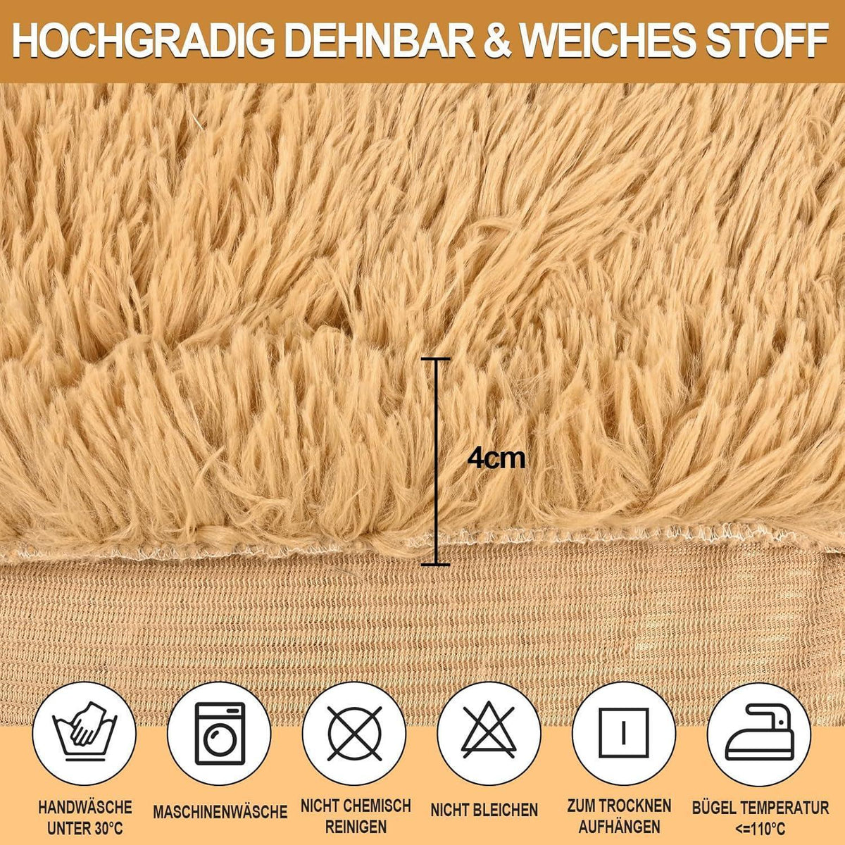 Hochflor Stuhlhussen 6er Set – Camel | Stretch & Waschbar