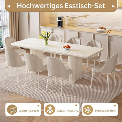 9-teiliges Esszimmer Set mit 200cm Esstisch & weißen Stühlen