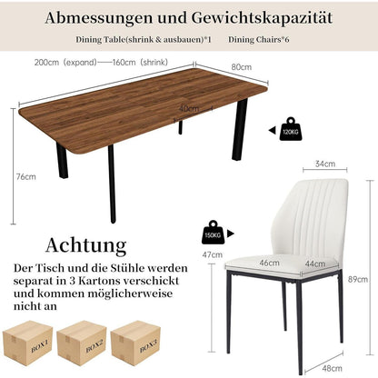 Ausziehbarer Esstisch mit 6 Stühlen – Modernes Esszimmer-Set