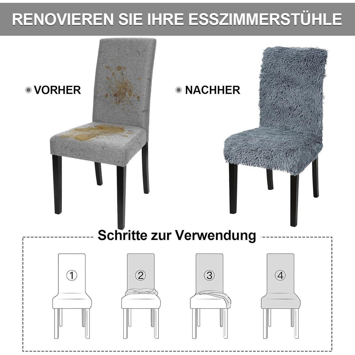 Stretch Stuhlhussen 6er Set - Dunkelgrau, Waschbar & Vielseitig