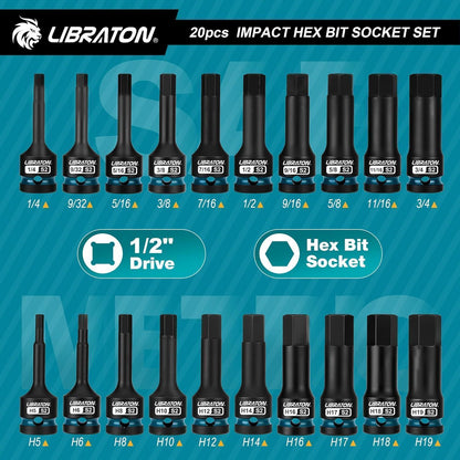 Schlag-Sechskant-Bit-Steckschlüssel-Set 20-tlg. S2-Stahl 1/2" Antrieb
