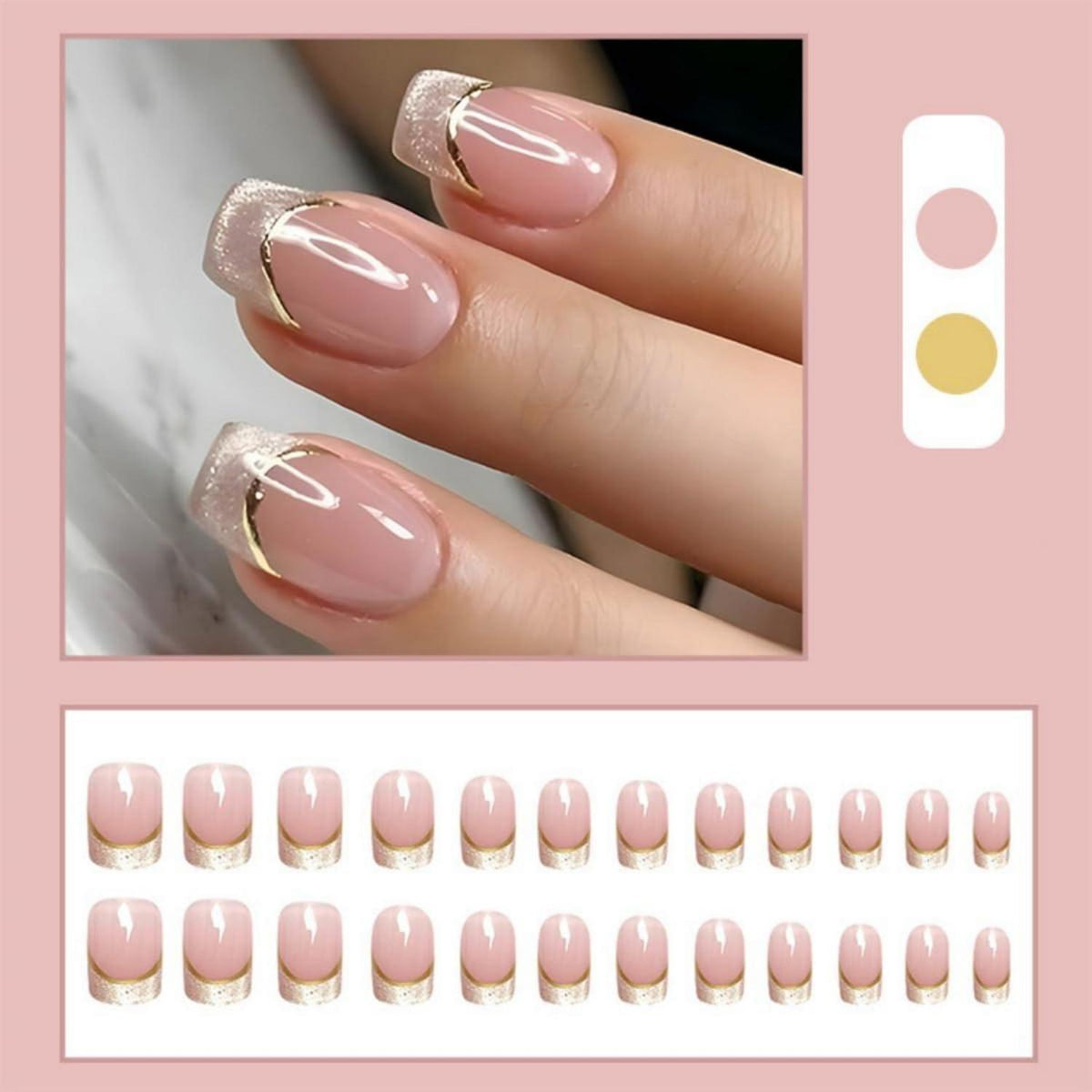 Kurze French Press-On Nägel mit Cat Eye Muster, Eckig, Gold