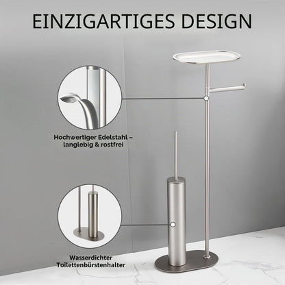 Freistehendes WC-Bürsten-Set Edelstahl gebürstet Nickel 3-in-1