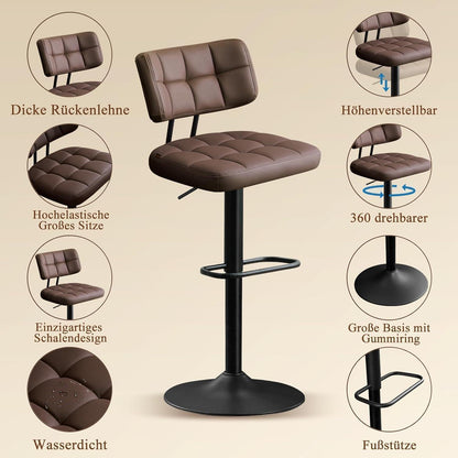 Barhocker Set 4er – Höhenverstellbar, Braun in Lederoptik