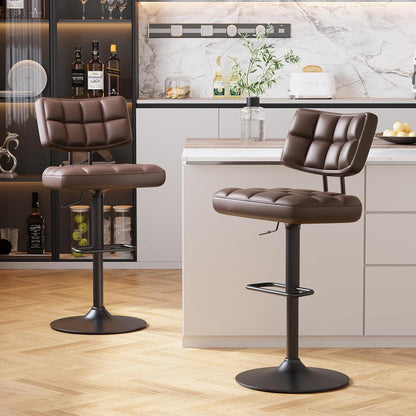 Barhocker Set 4er – Höhenverstellbar, Braun in Lederoptik